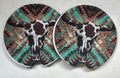 Teal Aztec Longhorn Car Coasters — Seconds (Pair)