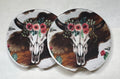Floral Bull Skull Car Coasters — Seconds (Pair)