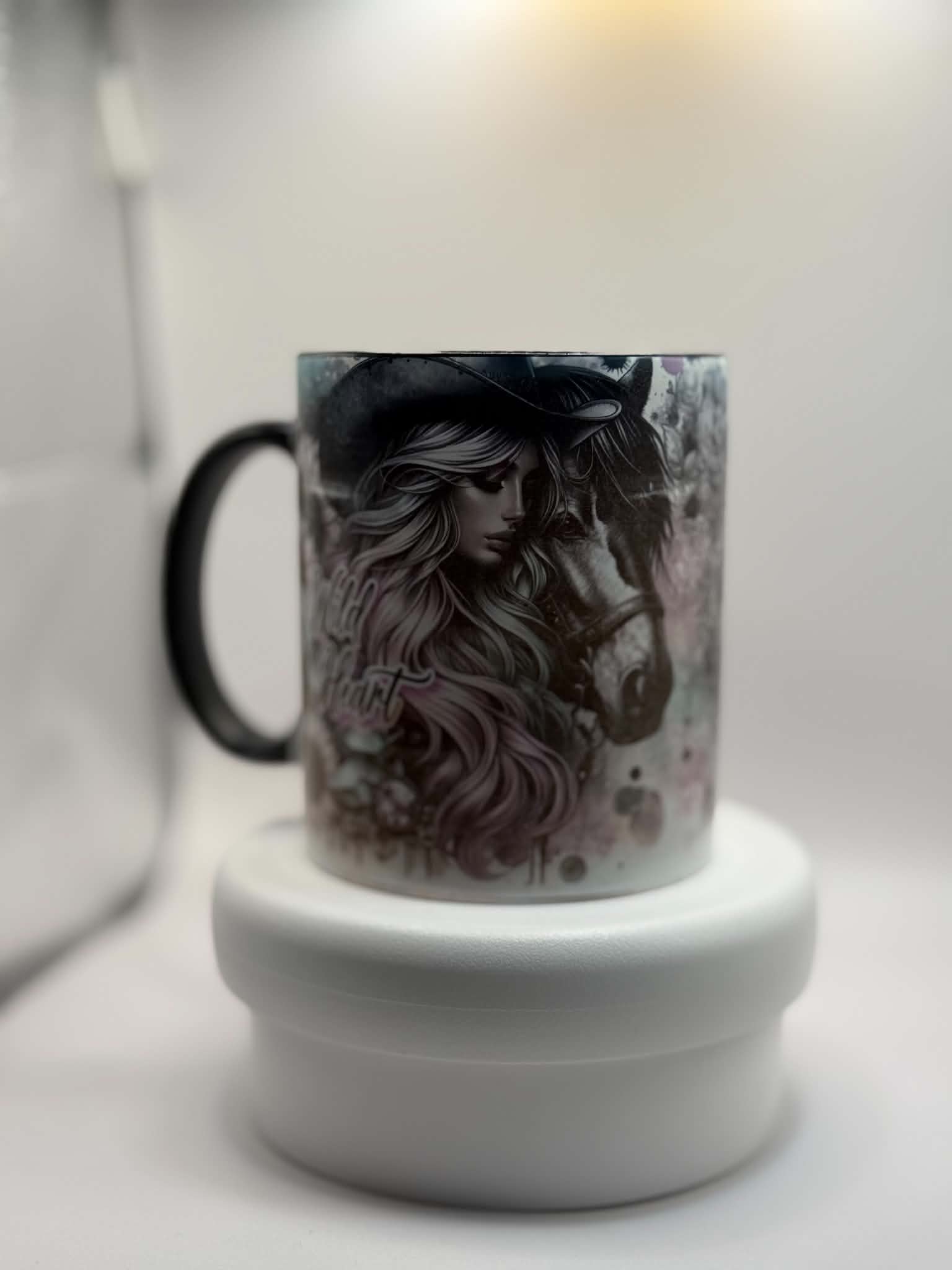 Dark Cowgirl & Horse Artistic Mug