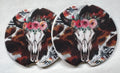 Teal Feather Longhorn Car Coasters — Seconds (Pair)