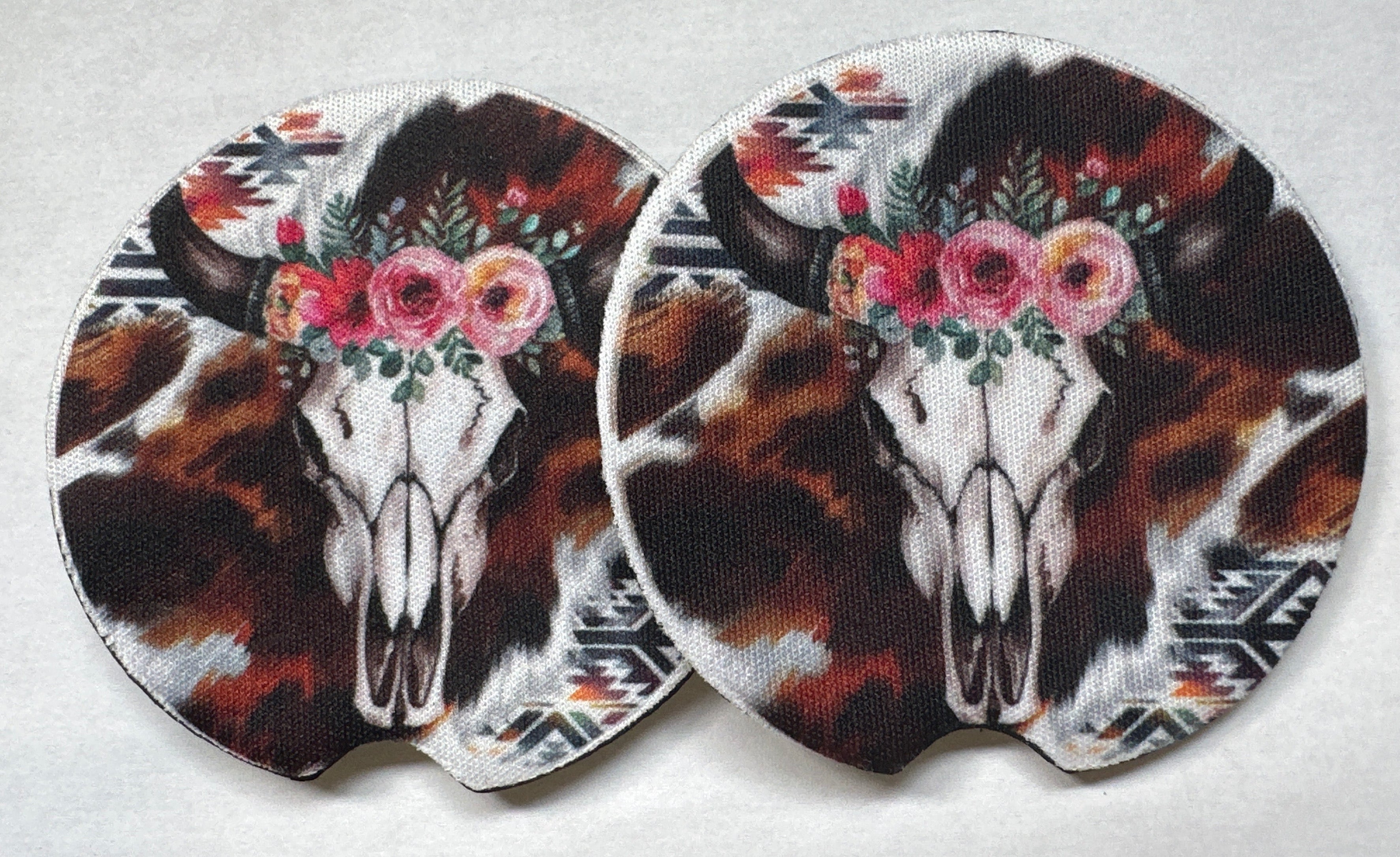 Teal Feather Longhorn Car Coasters — Seconds (Pair)