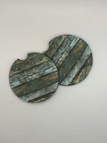 Teal & Grey Distressed Wood Car Coasters (Set of 2)