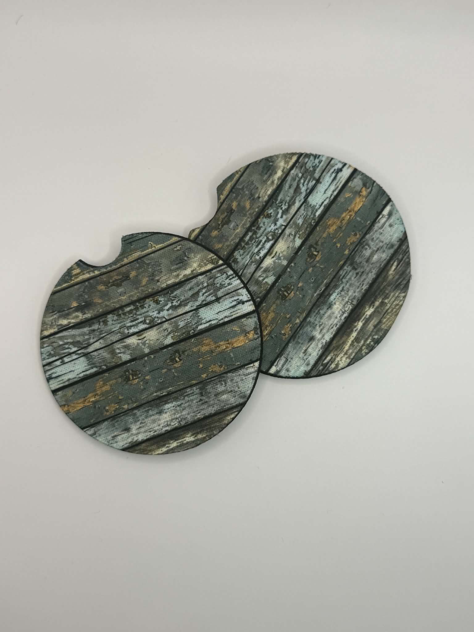 Teal & Grey Distressed Wood Car Coasters (Set of 2)