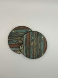 Rust, Brown & Teal Distressed Wood Car Coasters (Set of 2)