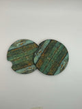 Light Teal & Green Distressed Wood Car Coasters (Set of 2)