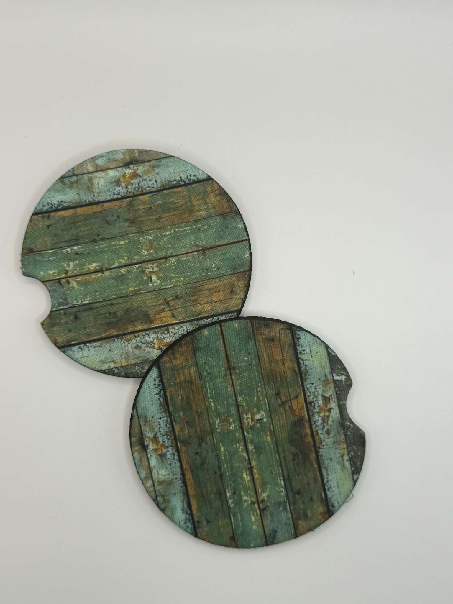 Teal & Green Weathered Wood Car Coasters (Set of 2)