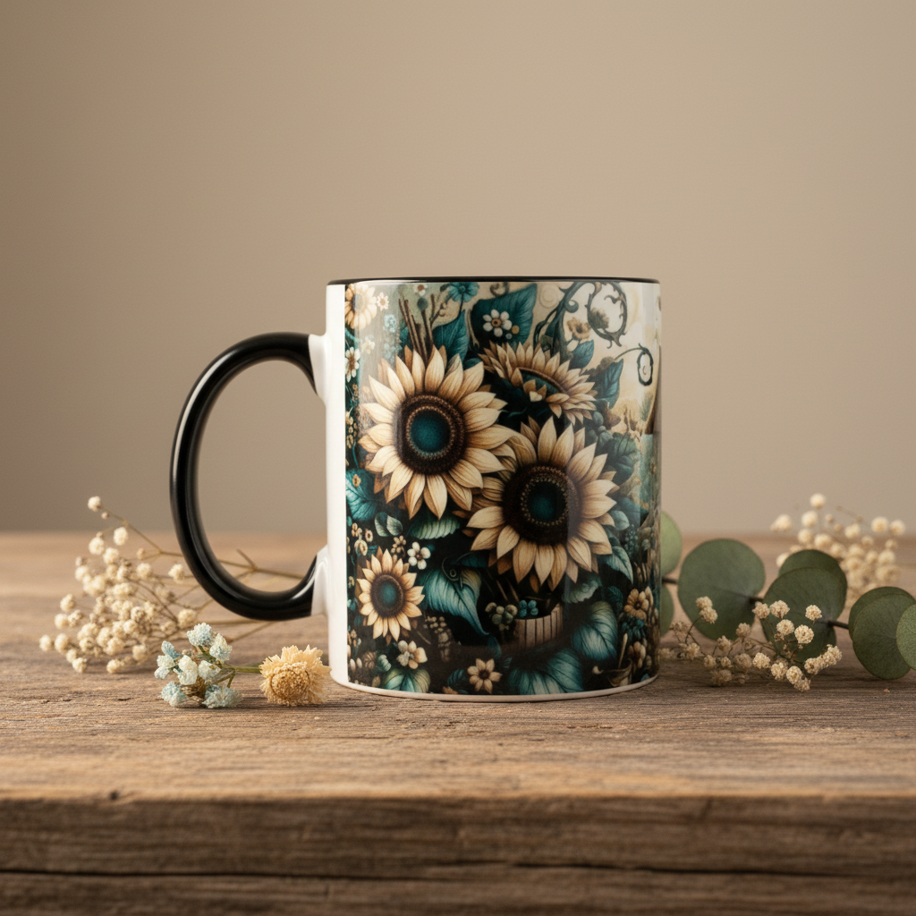 Enchanted Sunflower Garden Mug - Rustic Styled