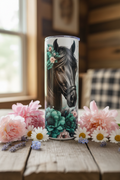 Horse with Floral Crown 20oz Skinny Tumbler
