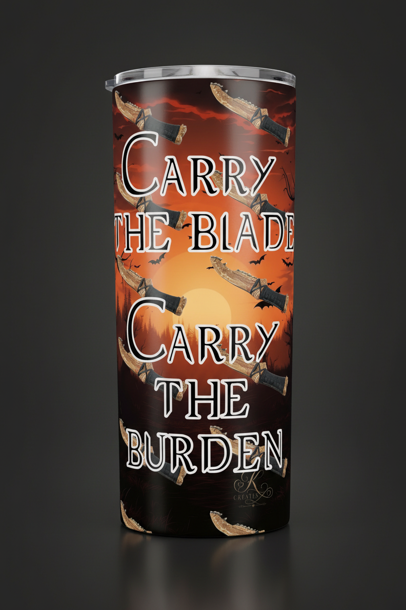 Carry the Blade Carry the Burden 20oz tumbler back view