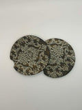 Brown & Silver Baroque Car Coasters (Set of 2)
