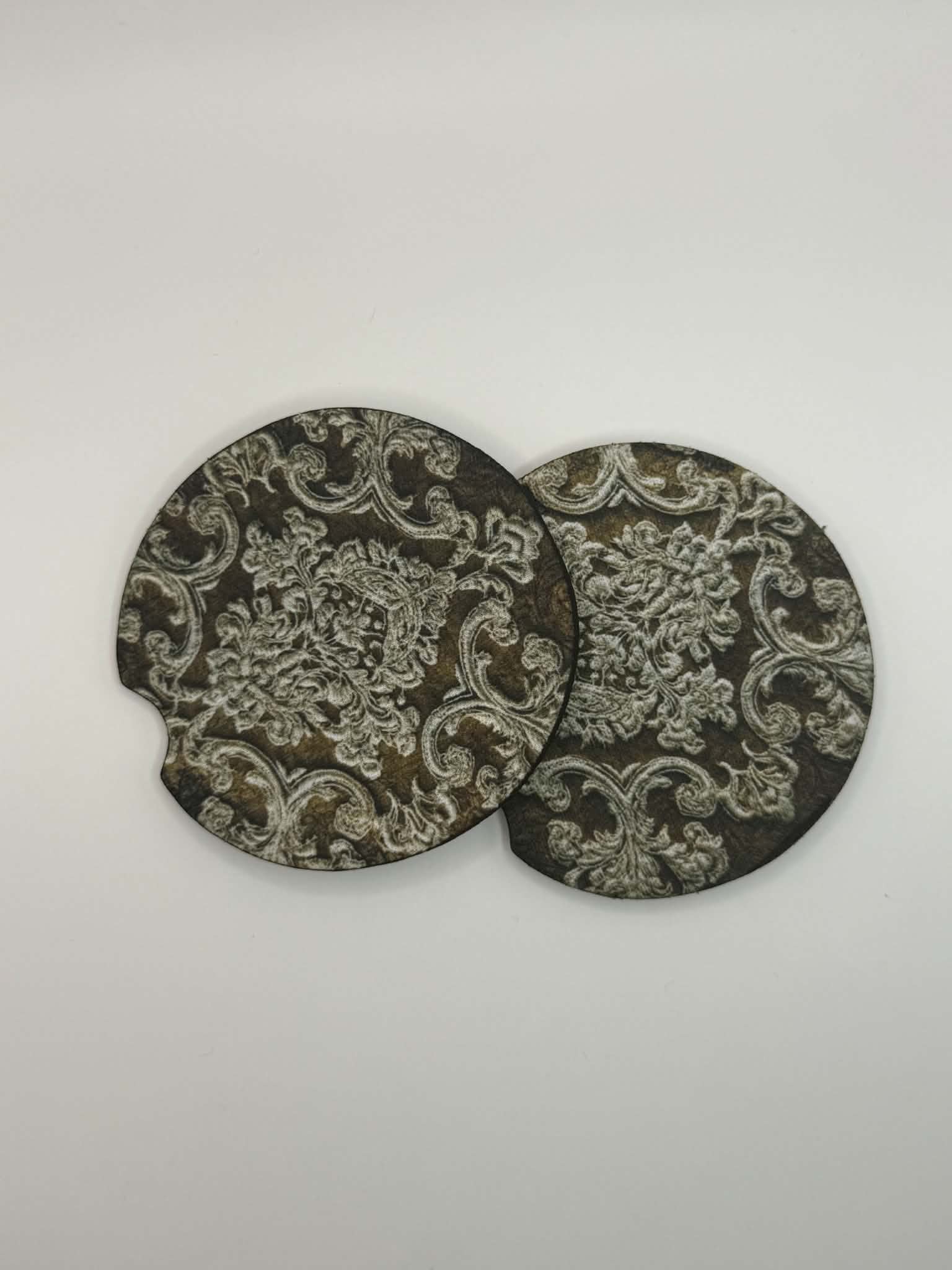 Brown & Silver Baroque Car Coasters (Set of 2)
